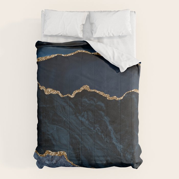 Navy Blue Gold Agate Geode Stone Jewel Pattern Comforter Gallery Image 6