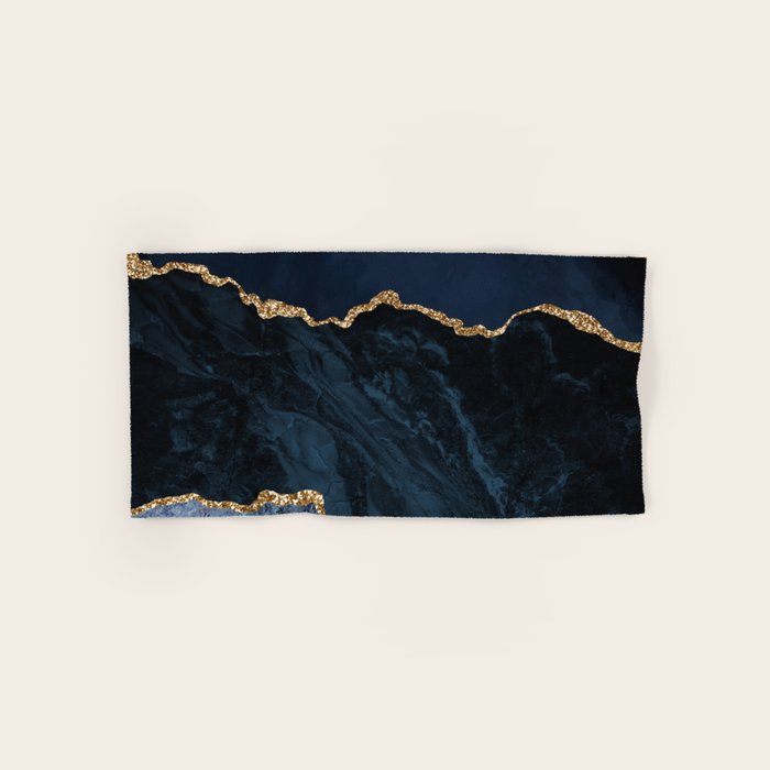 Navy Blue Gold Agate Geode Stone Jewel Pattern Bath Towel Gallery Image 1