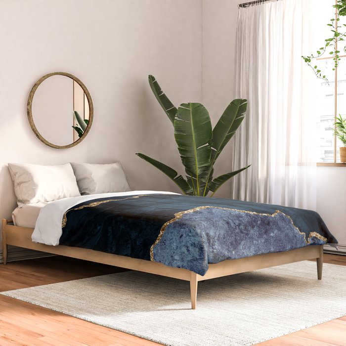 Navy Blue Gold Agate Geode Stone Jewel Pattern Comforter Gallery Image 2
