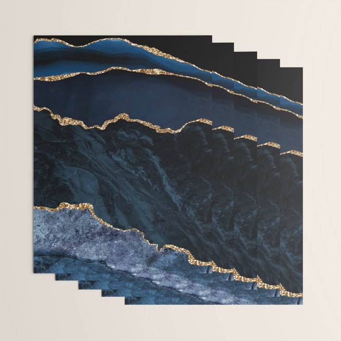 Navy Blue Gold Agate Geode Stone Jewel Pattern Wrapping Paper Gallery Image 3