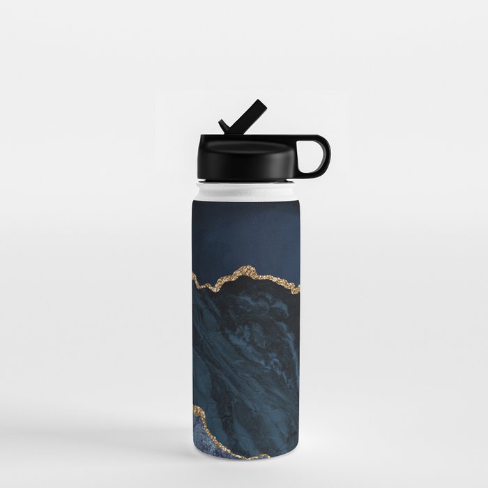 Navy Blue Gold Agate Geode Stone Jewel Pattern Water Bottle Gallery Image 1