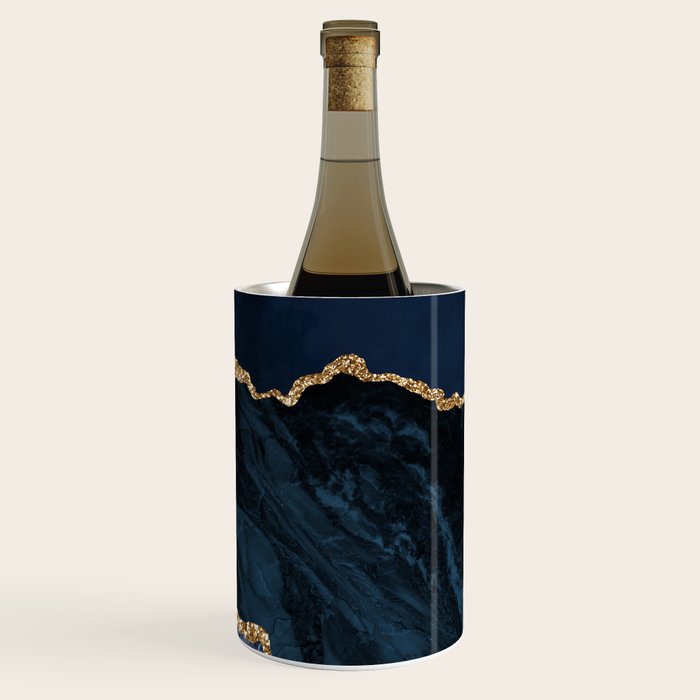 Navy Blue Gold Agate Geode Stone Jewel Pattern Wine Chiller Gallery Image 1