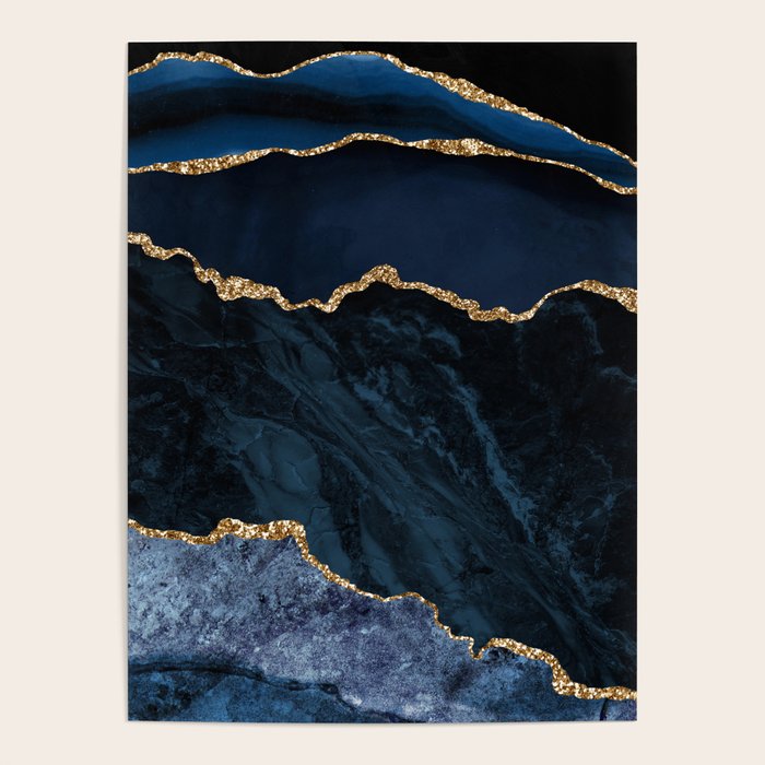Navy Blue Gold Agate Geode Stone Jewel Pattern Poster Gallery Image 4