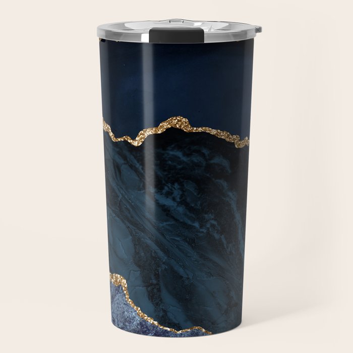 Navy Blue Gold Agate Geode Stone Jewel Pattern Travel Mug Gallery Image 1