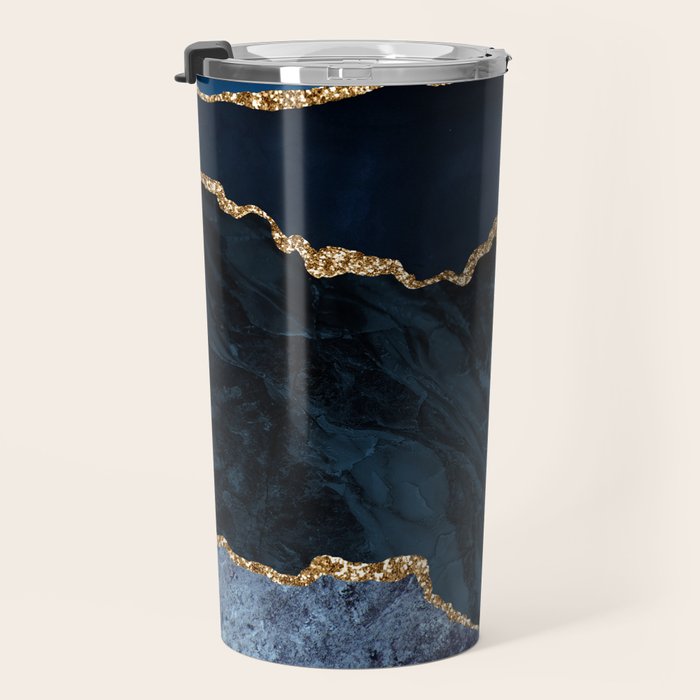 Navy Blue Gold Agate Geode Stone Jewel Pattern Travel Mug Gallery Image 3