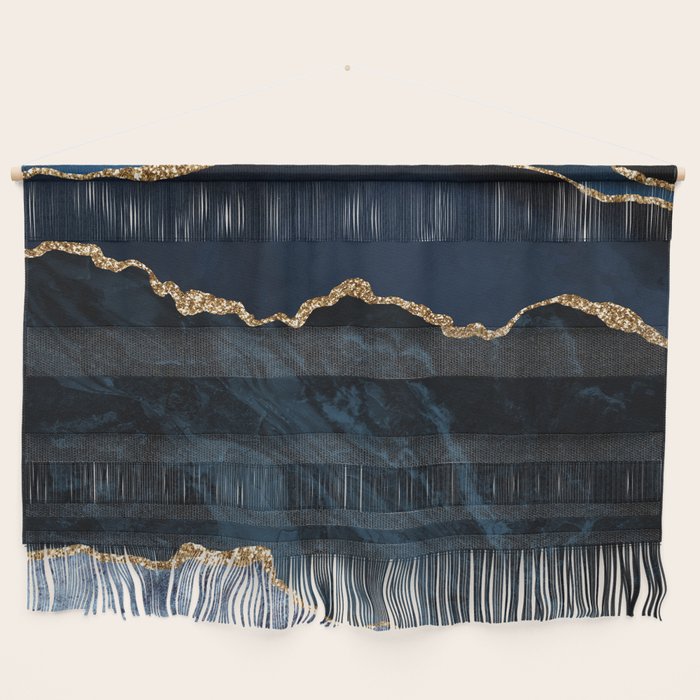 Navy Blue Gold Agate Geode Stone Jewel Pattern Wall Hanging Gallery Image 1