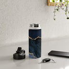 Navy Blue Gold Agate Geode Stone Jewel Pattern Water Bottle Gallery Image 4