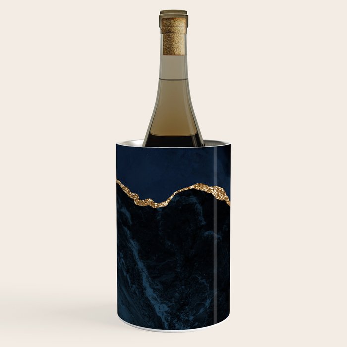 Navy Blue Gold Agate Geode Stone Jewel Pattern Wine Chiller Gallery Image 3