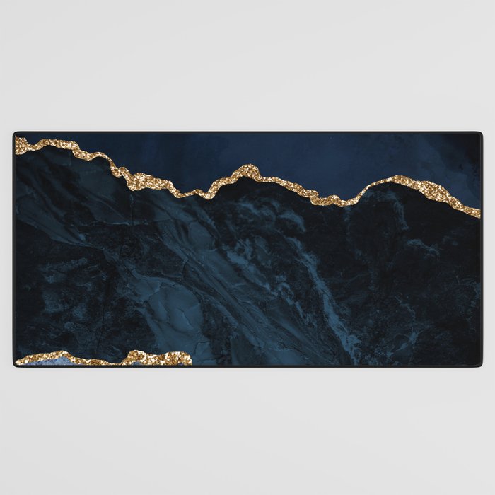 Navy Blue Gold Agate Geode Stone Jewel Pattern Desk Mat Gallery Image 3