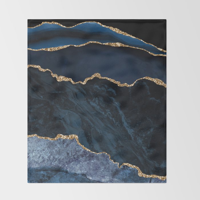 Navy Blue Gold Agate Geode Stone Jewel Pattern Throw Blanket Gallery Image 2