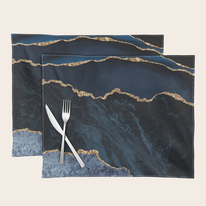 Navy Blue Gold Agate Geode Stone Jewel Pattern Placemat Gallery Image 1