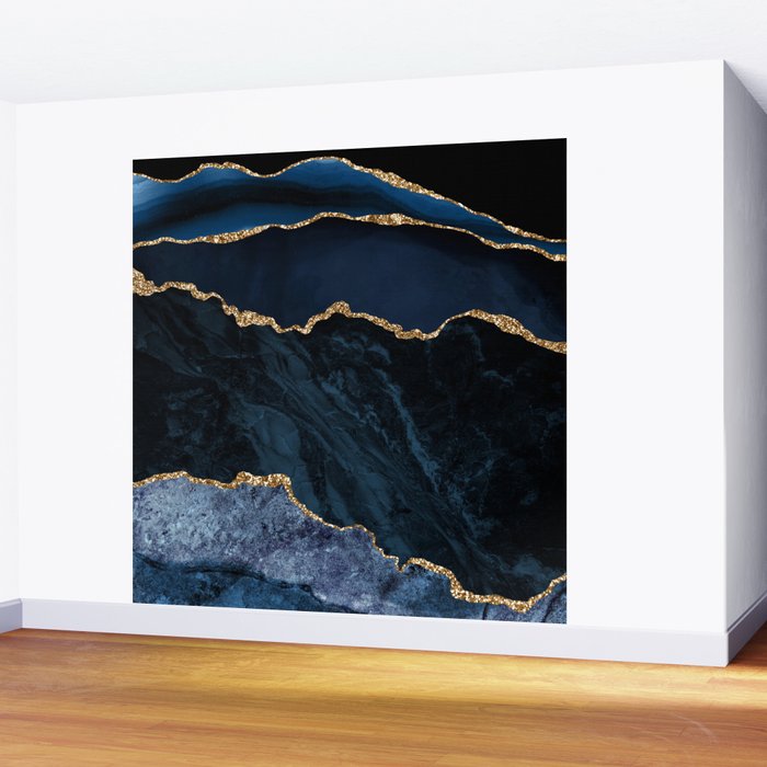 Navy Blue Gold Agate Geode Stone Jewel Pattern Wall Mural Gallery Image 2