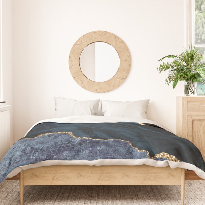 Navy Blue Gold Agate Geode Stone Jewel Pattern Duvet Cover Gallery Image 3
