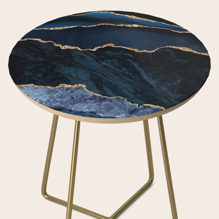 Navy Blue Gold Agate Geode Stone Jewel Pattern Side Table Gallery Image 2