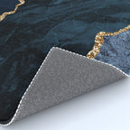 Navy Blue Gold Agate Geode Stone Jewel Pattern Rug Gallery Image 4