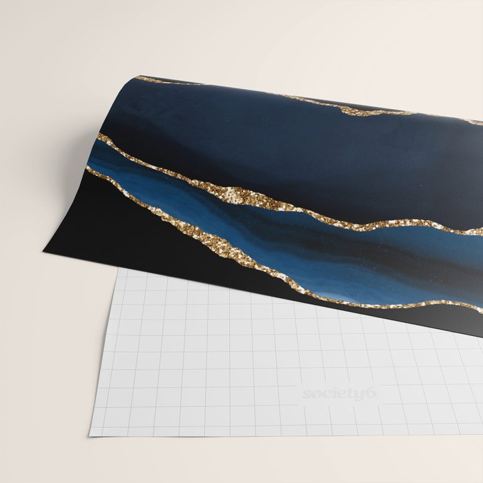 Navy Blue Gold Agate Geode Stone Jewel Pattern Wrapping Paper Gallery Image 2