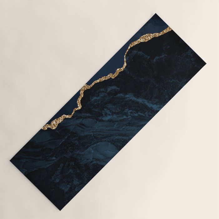 Navy Blue Gold Agate Geode Stone Jewel Pattern Yoga Mat Gallery Image 1
