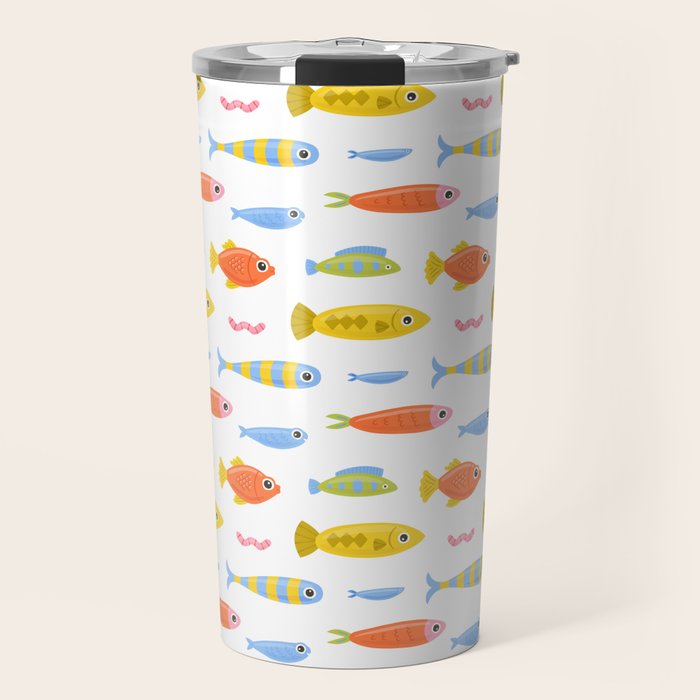 Funny colorful fish cartoon art pattern Travel Mug Gallery Image 1