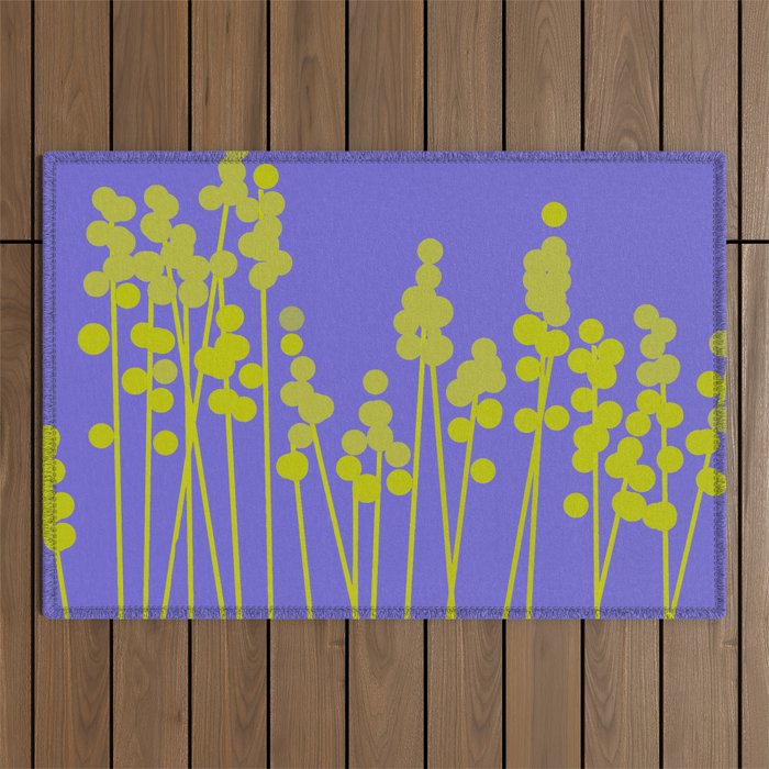 Hello Spring! Baby Green Retro Plants on Summer Purple Lilac #decor #society6 #buyart Outdoor Rug Gallery Image 1