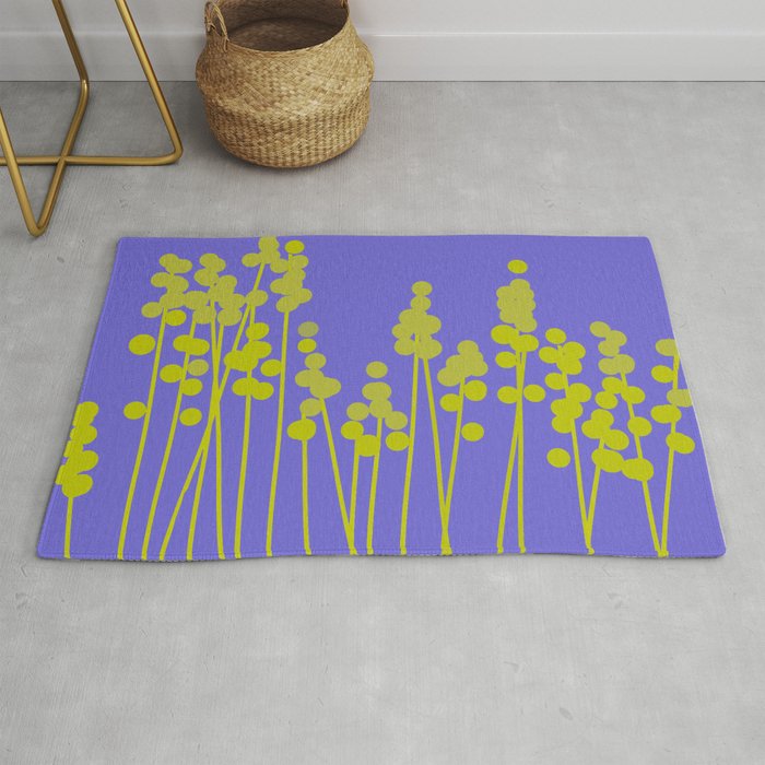 Hello Spring! Baby Green Retro Plants on Summer Purple Lilac #decor #society6 #buyart Rug Gallery Image 1