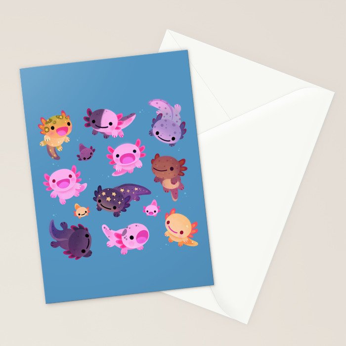 Happy axolotl - blue Stationery Card Gallery Image 2