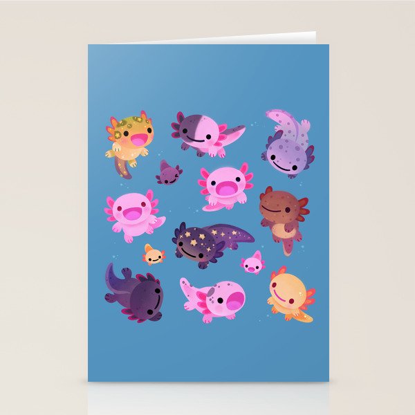 Happy axolotl - blue Stationery Card Gallery Image 1
