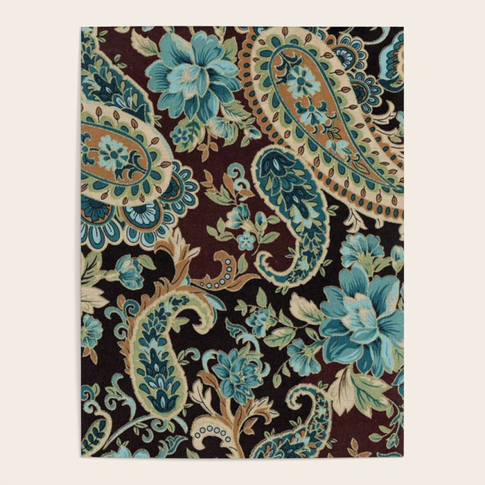 Brown Turquoise Paisley Floral Poster Gallery Image 4