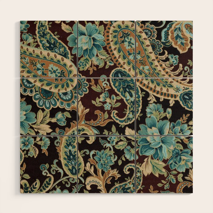 Brown Turquoise Paisley Floral Wood Wall Art Gallery Image 1