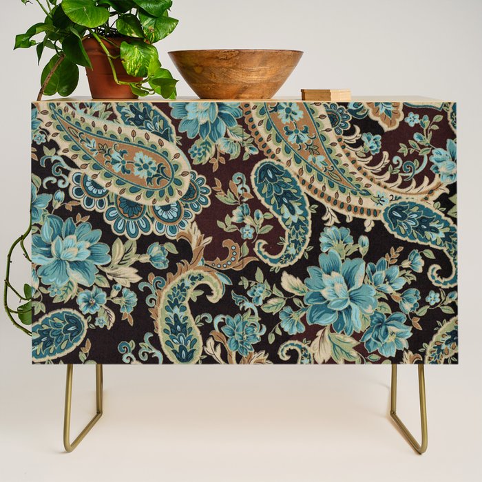 Brown Turquoise Paisley Floral Credenza Gallery Image 1