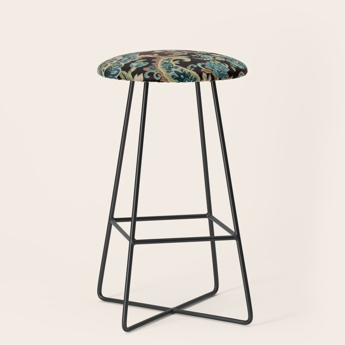 Brown Turquoise Paisley Floral Stool Gallery Image 1