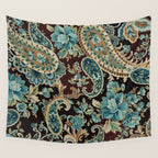 Brown Turquoise Paisley Floral Wall Tapestry Gallery Image 4