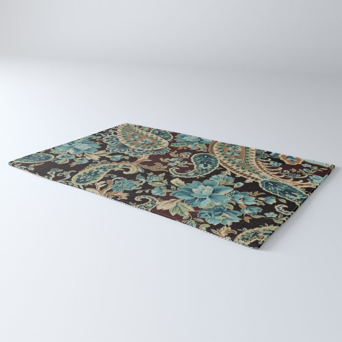 Brown Turquoise Paisley Floral Rug Gallery Image 3