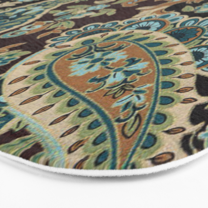 Brown Turquoise Paisley Floral Bath Mat Gallery Image 3