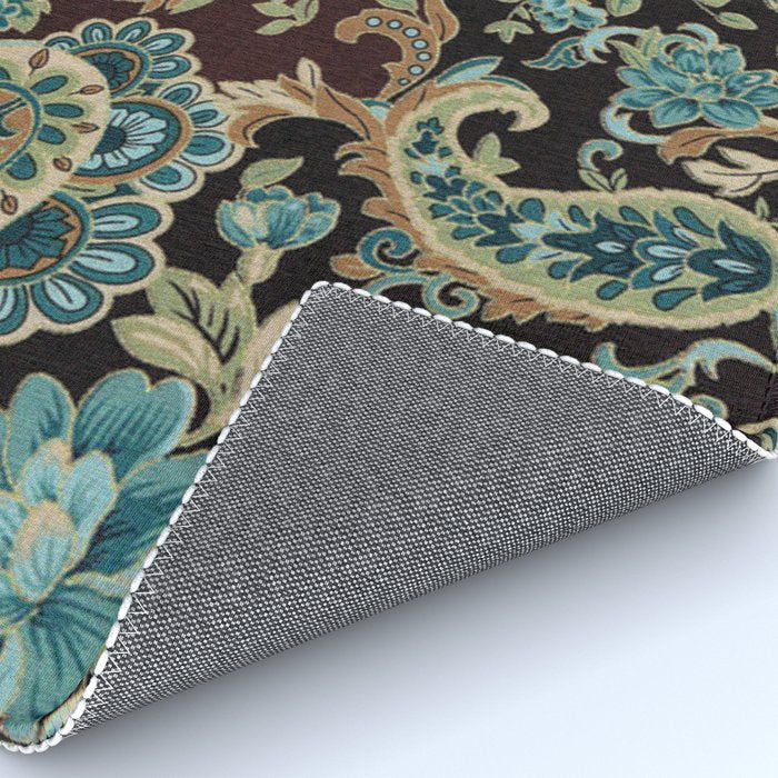 Brown Turquoise Paisley Floral Rug Gallery Image 4