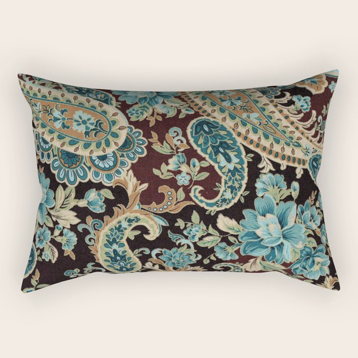 Brown Turquoise Paisley Floral Rectangular Pillow Gallery Image 2
