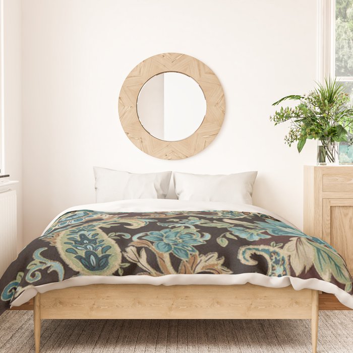 Brown Turquoise Paisley Floral Duvet Cover Gallery Image 3