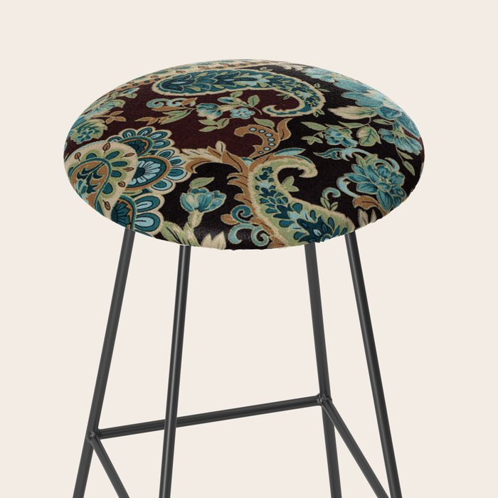 Brown Turquoise Paisley Floral Stool Gallery Image 2