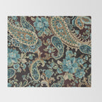 Brown Turquoise Paisley Floral Throw Blanket Gallery Image 2