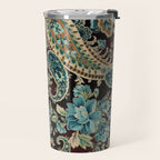 Brown Turquoise Paisley Floral Travel Mug Gallery Image 2