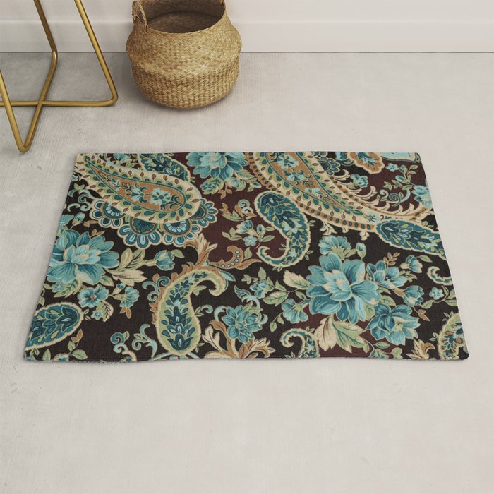 Brown Turquoise Paisley Floral Rug Gallery Image 1