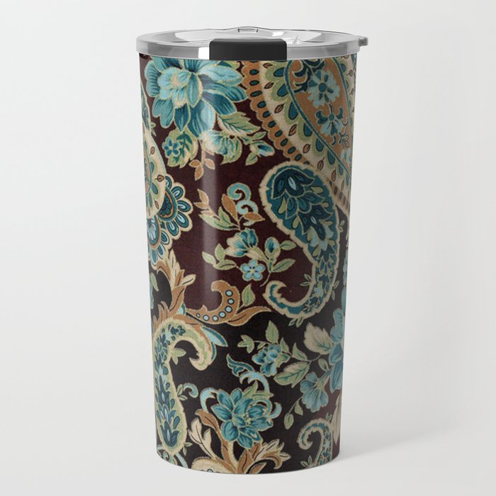 Brown Turquoise Paisley Floral Travel Mug Gallery Image 1