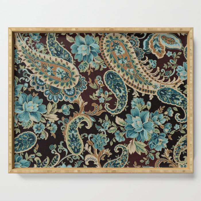 Brown Turquoise Paisley Floral Serving Tray Gallery Image 1