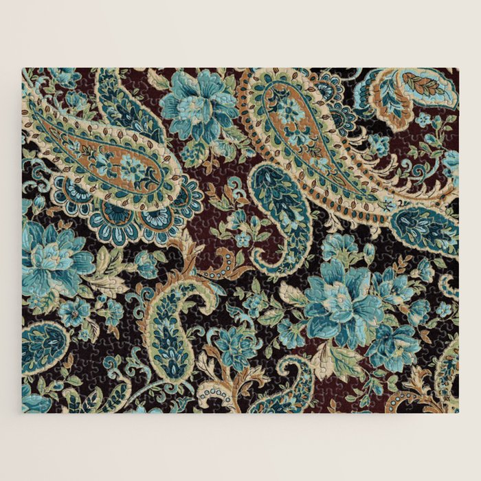 Brown Turquoise Paisley Floral Jigsaw Puzzle Gallery Image 1