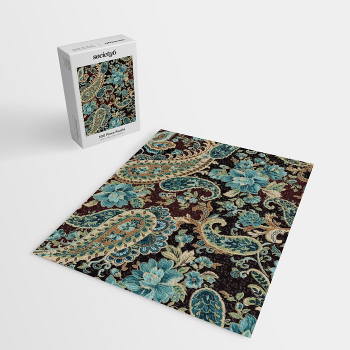 Brown Turquoise Paisley Floral Jigsaw Puzzle Gallery Image 2