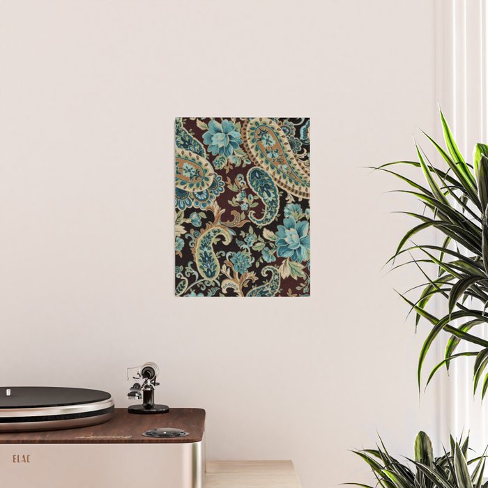 Brown Turquoise Paisley Floral Poster Gallery Image 2