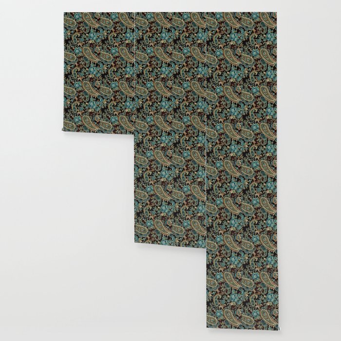 Brown Turquoise Paisley Floral Wallpaper Gallery Image 3