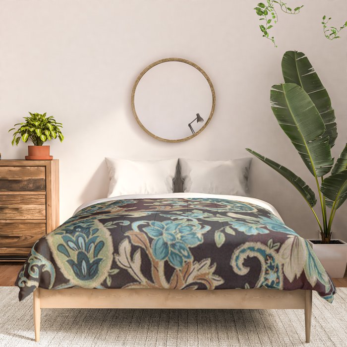 Brown Turquoise Paisley Floral Comforter Gallery Image 3