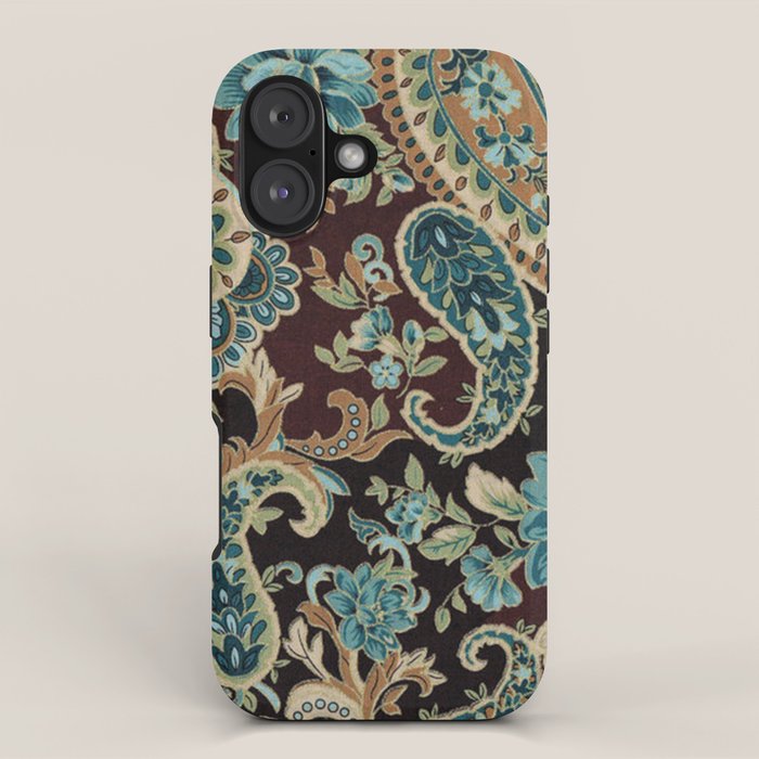 Brown Turquoise Paisley Floral iPhone Case Gallery Image 1