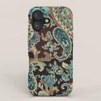Brown Turquoise Paisley Floral iPhone Case Gallery Image 1