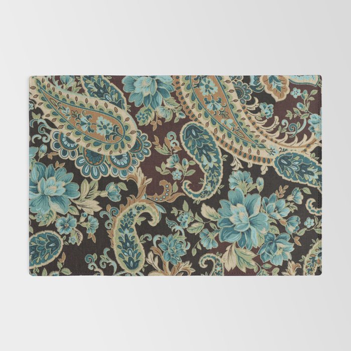 Brown Turquoise Paisley Floral Rug Gallery Image 2